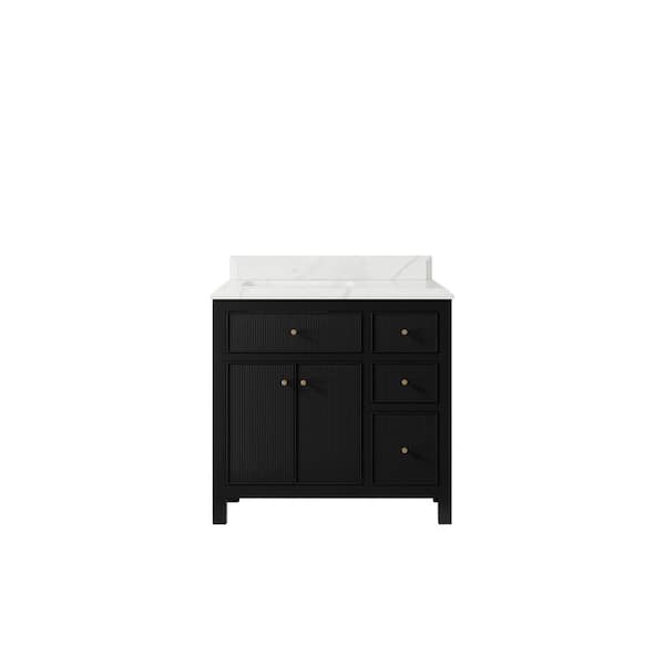 Willow Collections Sonoma 36 in. W x 22 in. D x 36 in. H Left Offset Sink Bath Vanity in Black with Cove Edge Calacatta Quartz Top