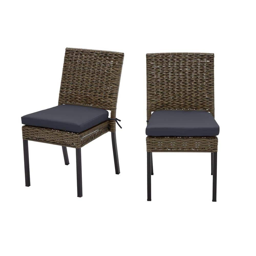 Laguna Point Brown Wicker Outdoor Patio Dining Chair with CushionGuard Midnight Navy Blue Cushions (2-Pack) -  Hampton Bay, H096-01411400