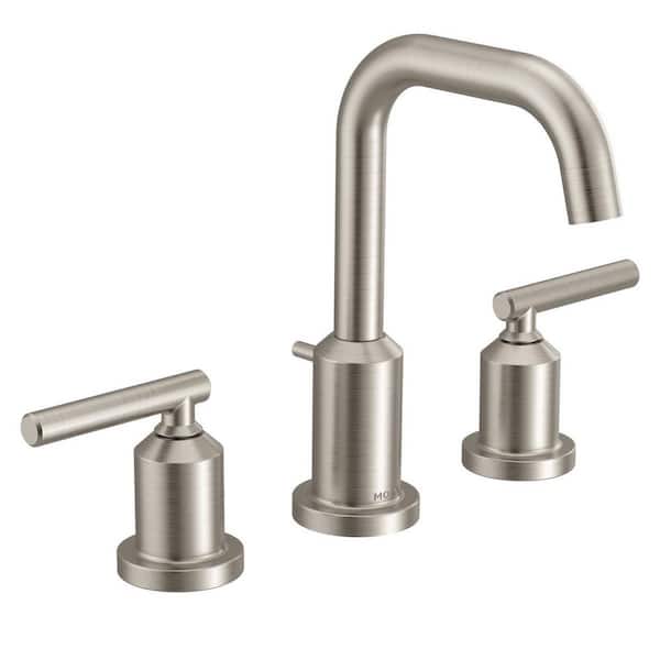 Gibson Brushed Nickel Modern 2-Handle High-Arc Widespread Bathroom Faucet with Drain Assembly, (Valve Included)