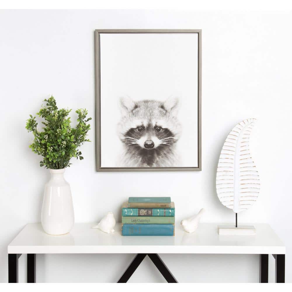 Gray Framed Raccoon Canvas Art for Kids, 24"x18"
