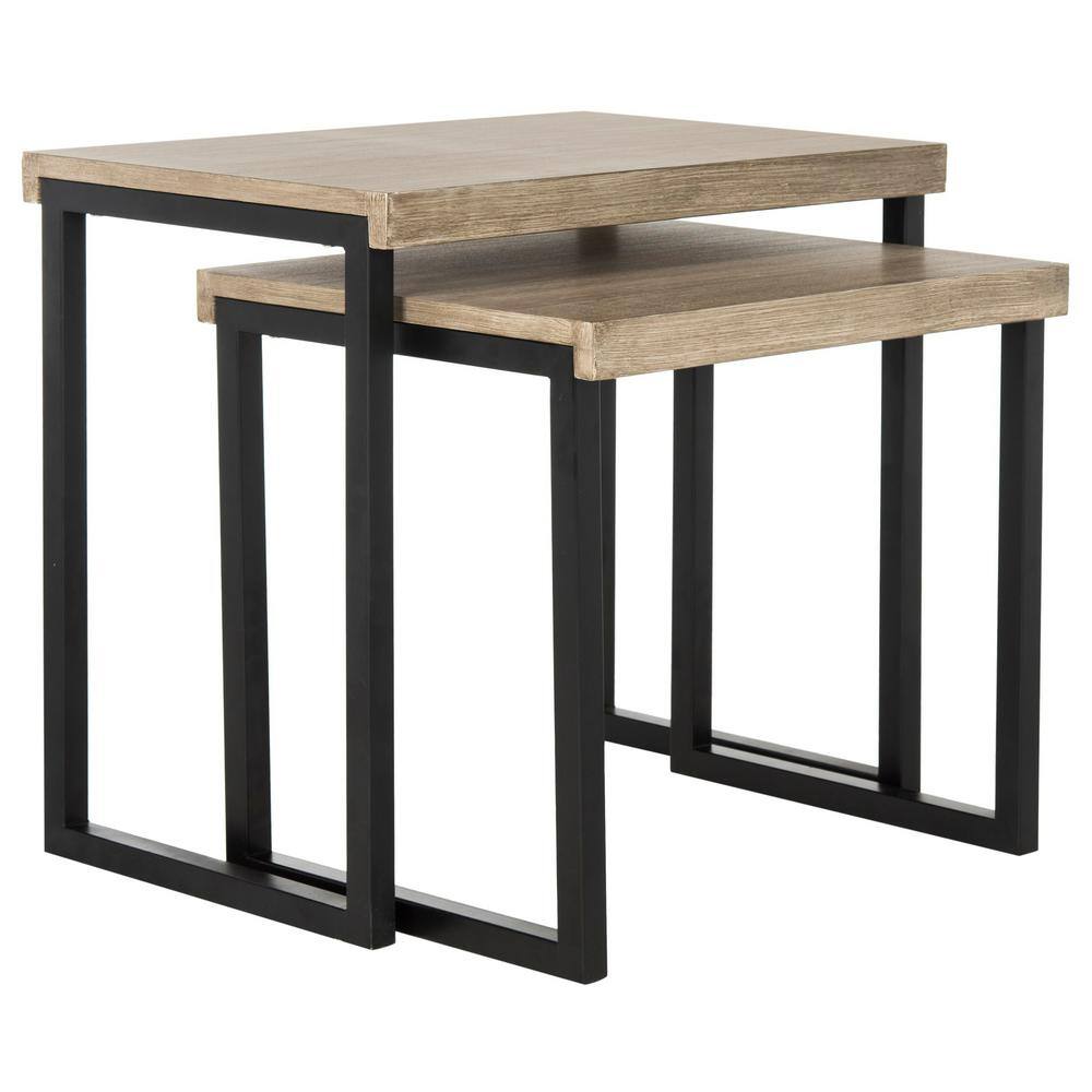 Femi Light Brown and Black Rectangular End Table Set