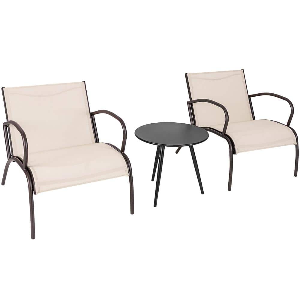 3-Piece Aluminum and Metal Patio Bistro Set with Wide Fabric Armchairs and Table, Brown price history on PriceWatchPro