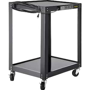 AV Cart 26 in. H, 150 lbs. Steel Media Cart with Power Strip 24 in. x 18 in. Presentation Cart with 2-Shelves