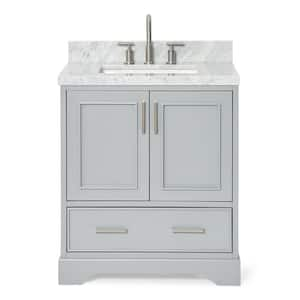 Stafford 31 in. W x 22 in. D x 36 in. H Single Sink Freestanding Bath Vanity in Grey with Carrara White Marble Top