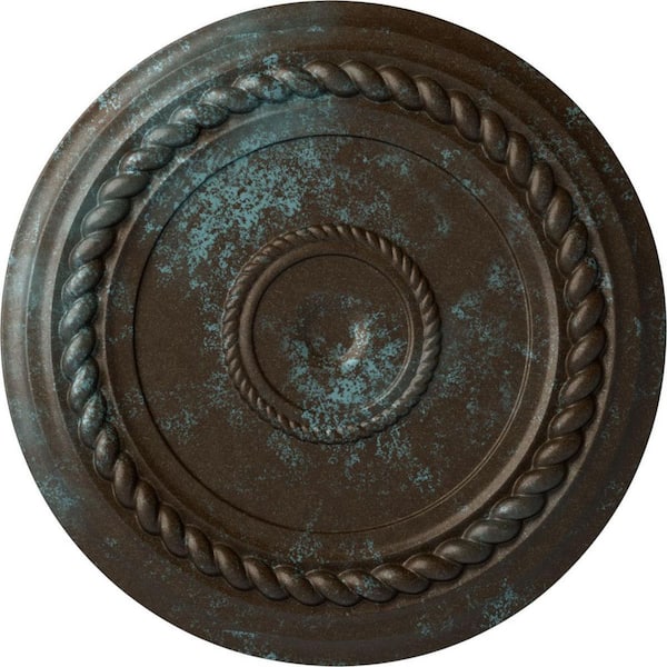 Ekena Millwork 1-1/2" x 19-5/8" x 19-5/8" Polyurethane Alexandria Rope Ceiling Medallion, Hand-Painted Bronze Blue Patina