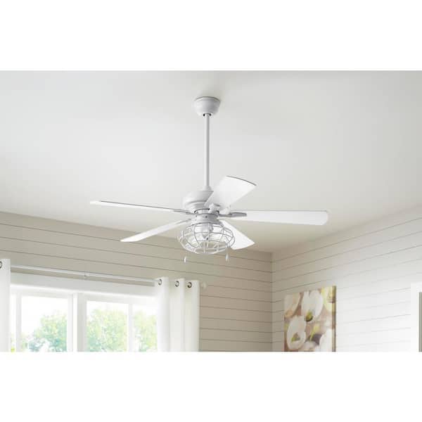 Home Decorators Collection Ellard 52 in. LED Matte White Ceiling Fan with Light Kit