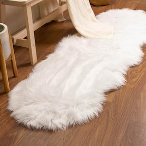 Serene Silky Faux Fur Fluffy Shag Runner Rug Snow White 2' x 6' Sheepskin