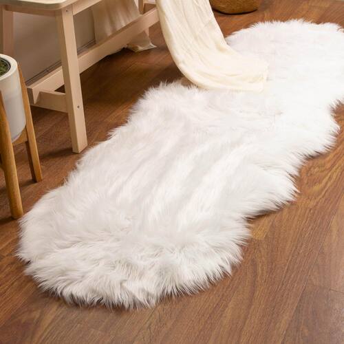 Serene Silky Faux Fur Fluffy Shag Runner Rug Snow White 2' x