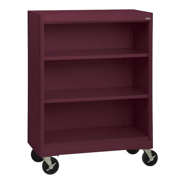 Sandusky 48 in. Burgundy Metal 3-shelf Cart Bookcase with Adjustable Shelves