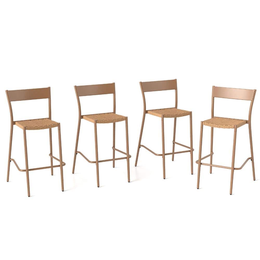 Set of 4 PE Rattan and Metal Outdoor Bar Stools with 360 lb. Capacity, Light Brown price history on PriceWatchPro