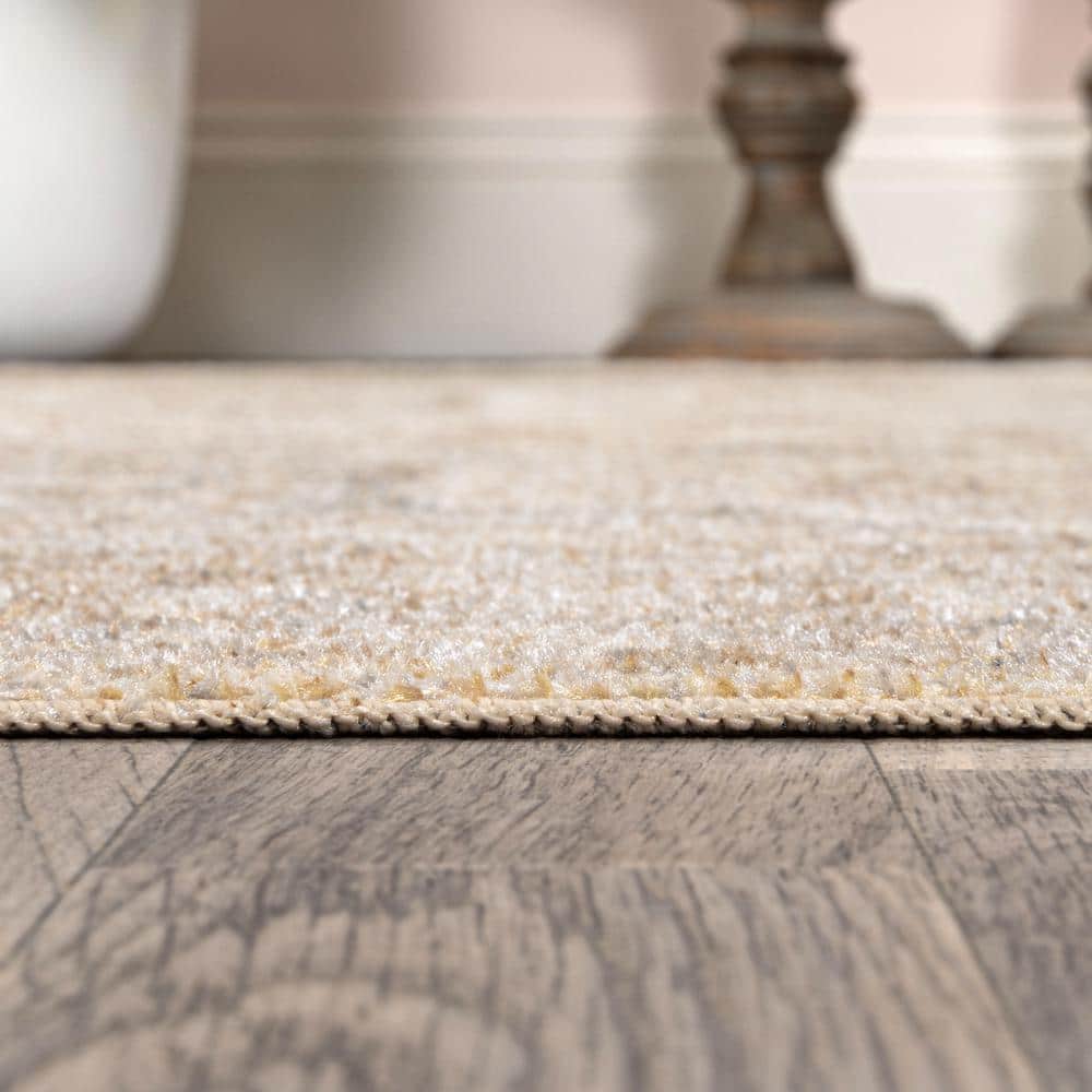 Cream and Brown Medallion Washable Synthetic Area Rug 5'3" x 7'7"