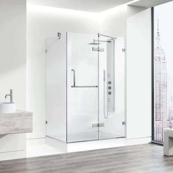 Monteray 32 in. L x 40 in. W x 79 in. H Frameless Pivot Rectangle Shower Enclosure Kit in Chrome with Clear Glass