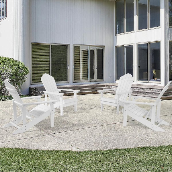 JOYESERY White HIPS Plastic Weather Resistant Adirondack Chair for Outdoors (4-Pack)