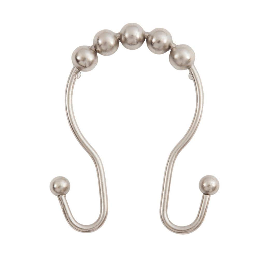 Brushed Nickel Beaded Double Shower Curtain Hooks Set of 12