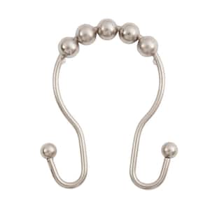 Beaded Roller Shower Curtain Double Hooks, Set of 12, Brushed Nickel