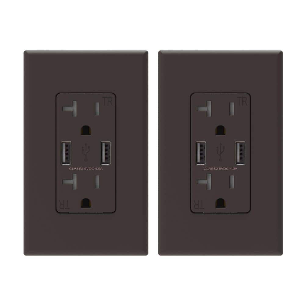 4 Amp USB Dual Type A In-Wall Charger with 20 Amp Duplex Tamper Resistant Outlet, Wall Plate Included, Brown (2-Pack) price history on PriceWatchPro