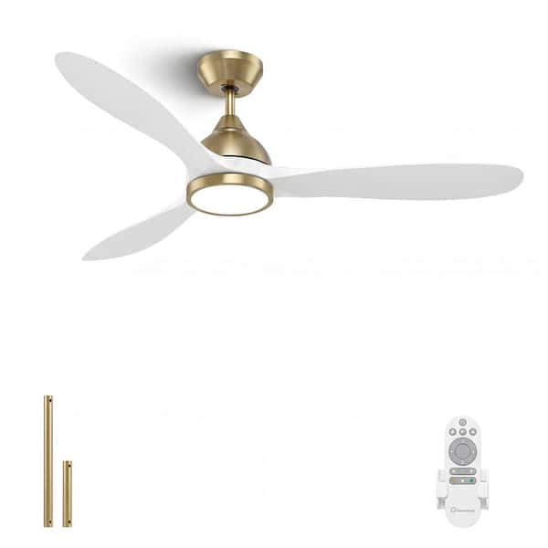 52 in. Modern Luxury Ceiling Fan with Light Kit, Quiet Reversible DC Motor, 3CCT, Gold and White