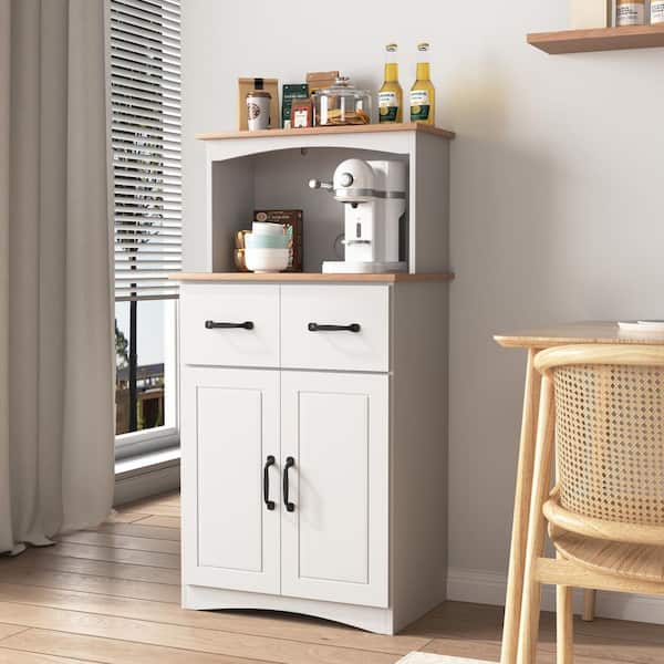 Tenleaf White Wood 23.62 in. Kitchen Island with 2 Drawers, Modern Kitchen Cabinet Pantry Cabinet