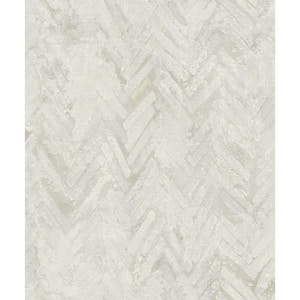 Amesemi Off-White Distressed Herringbone Wallpaper Sample