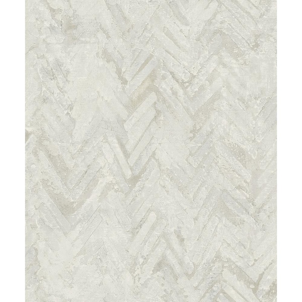 A-Street Prints Amesemi Off-White Distressed Herringbone Wallpaper Sample