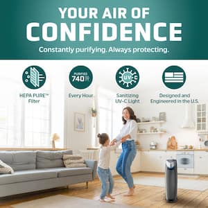 22 in. 4-in-1 Air Purifier with True HEPA filter for Medium Rooms up to 153 Sq Ft, Black (Model #AC4825DLX)