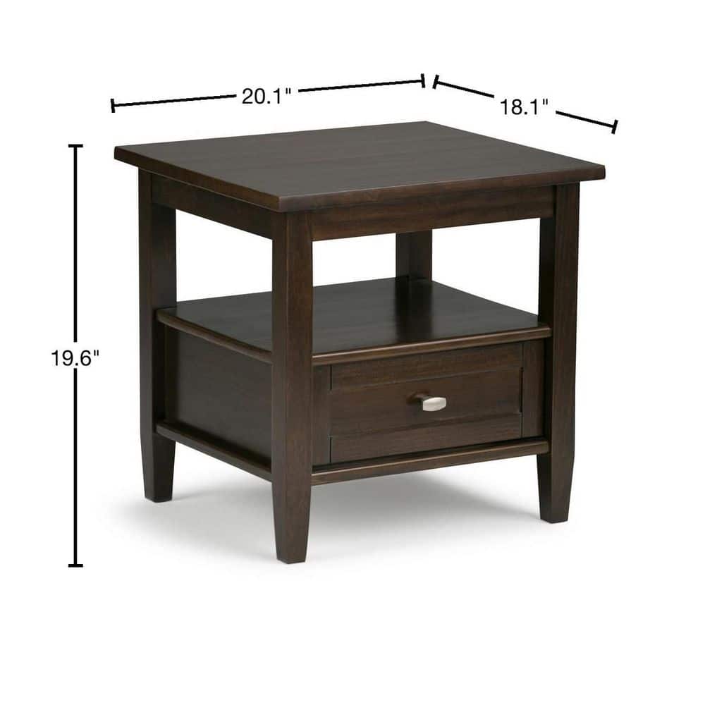 Tobacco Brown Rustic Solid Wood End Table with Storage