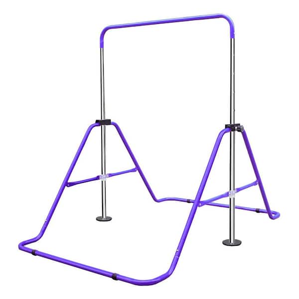 35-51 in. Adjustable Height Folding Gymnastics Bar for Kids, Sturdy Steel Junior Training Bar with Triangular Support,