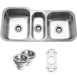 Medallion Gourmet Undermount Stainless Steel 39.8-in. 0-Hole Triple Bowl Kitchen Sink with Accessory Combo Pack