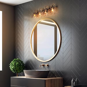 31.5 in. 4-Light Bell Bathroom Black and Brass Vanity Light with Clear Glass Shades