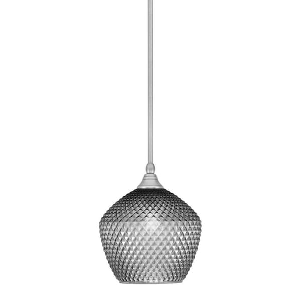 Unbranded Sparta 100-Watt 1-Light Brushed Nickel Shaded Pendant Light Mini Pendant with Smoke Textured Glass and No Bulb Included