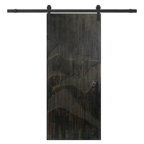 CALHOME 32 in. x 96 in. Charcoal Black Stained Pine Wood Modern Interior Sliding Barn Door with Hardware Kit