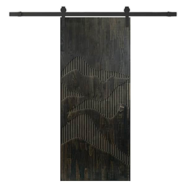 CALHOME 38 in. x 84 in. Charcoal Black Stained Solid Wood Modern Interior Sliding Barn Door with Hardware Kit