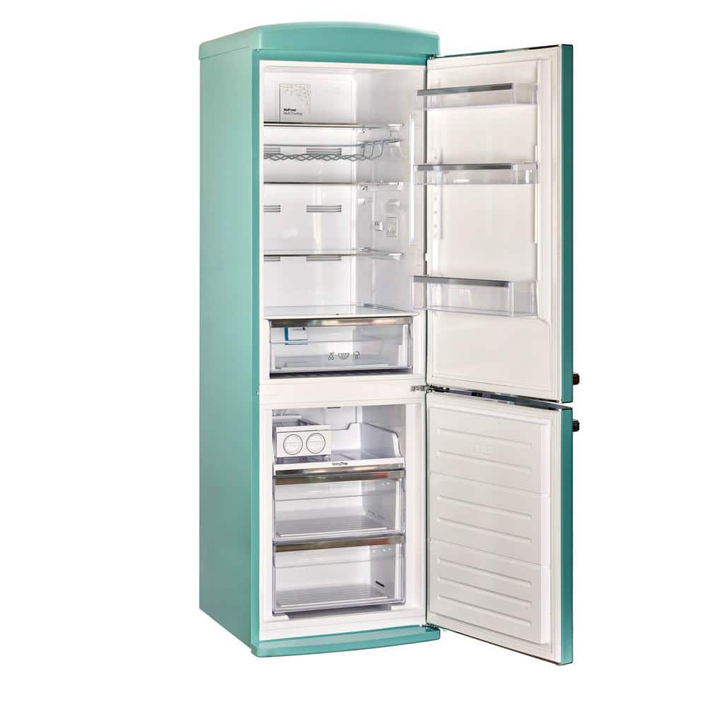 Ocean Mist Turquoise Retro Bottom Freezer Refrigerator with Ice Maker