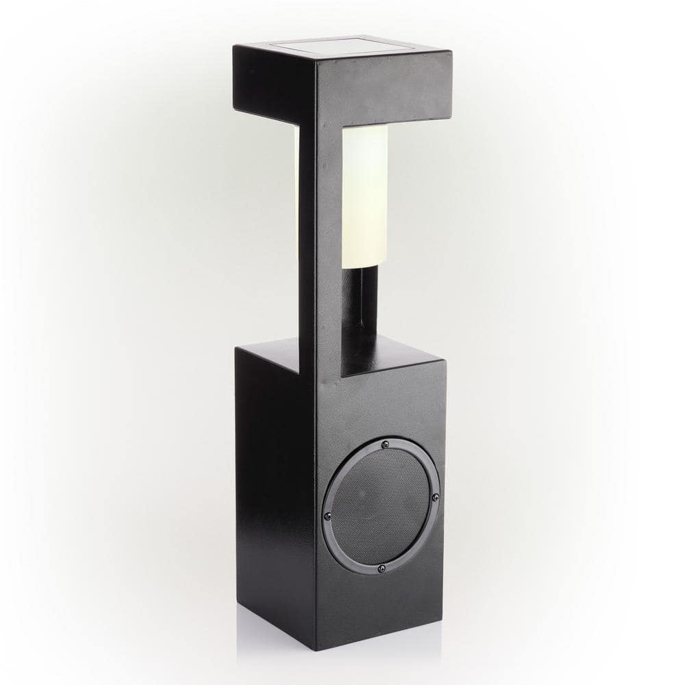 24'' Black Metal Solar LED Outdoor Lantern with Bluetooth Speaker