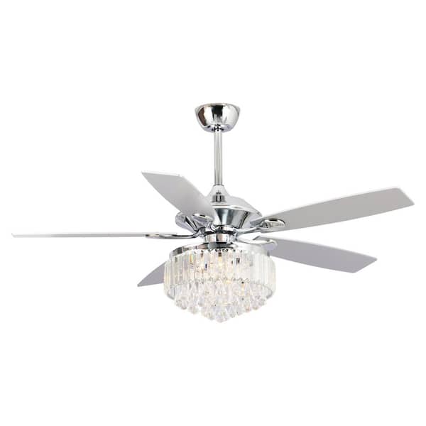 Parrot Uncle Zuniga 52 in. Indoor Chrome Downrod Mount Crystal Chandelier Ceiling Fan with Light Kit and Remote Control