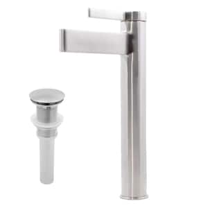 PHIA Modern Single Handle Vessel Sink Faucet with a Pop-Up Drain in Brushed Nickel