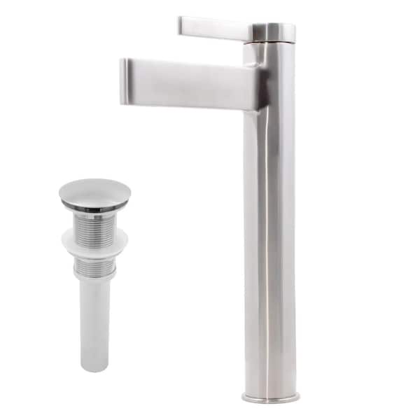 Novatto PHIA Modern Single Handle Vessel Sink Faucet with a Pop-Up Drain in Brushed Nickel