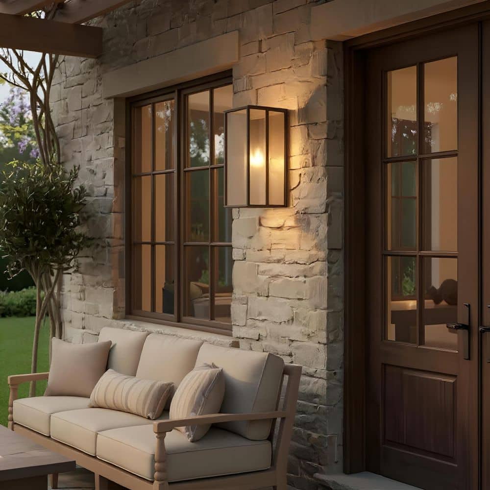 Audley 15in. Antique Bronze with Distressed Seeded Glass Panels Outdoor Hardwired Lantern Sconce with No Bulbs Included price history on PriceWatchPro