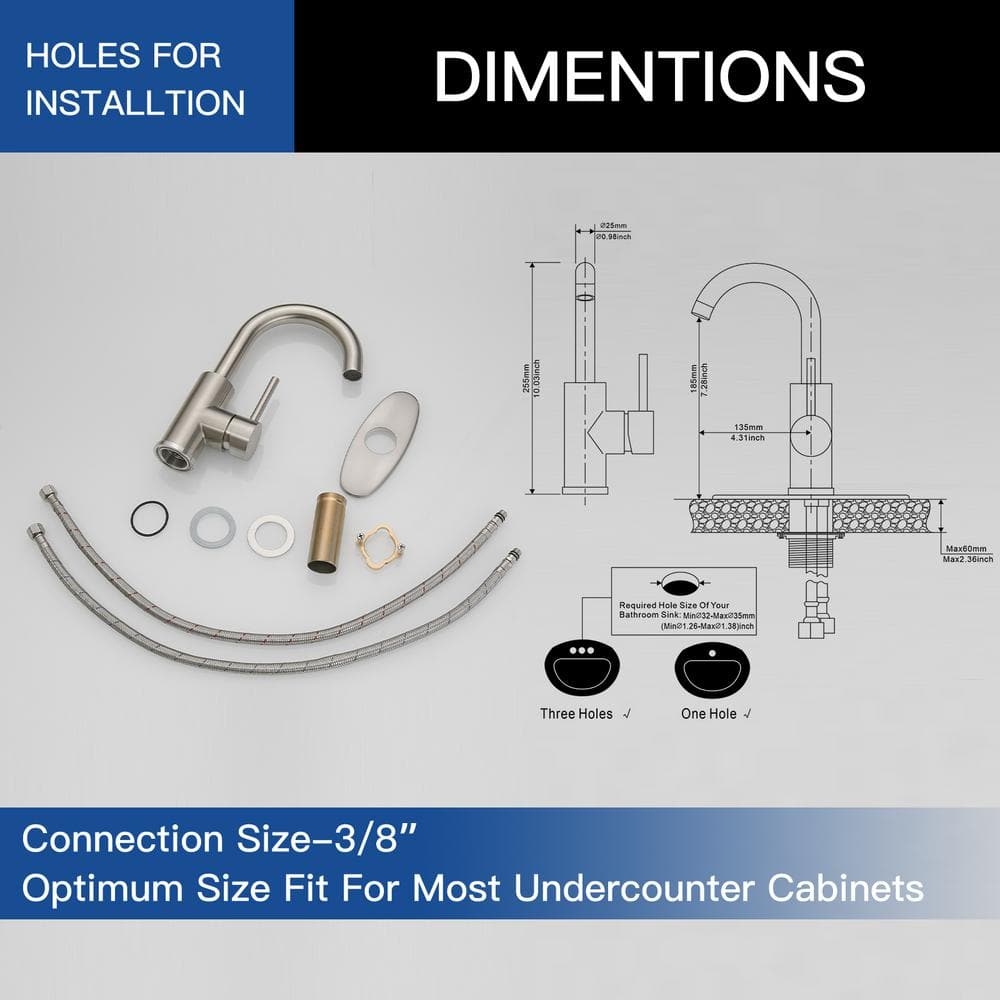 Stainless Steel Single-Handle High Arc Bathroom Faucet