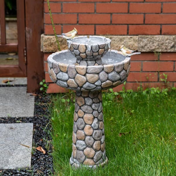 LuxenHome Solar Power Bird Bath Fountain, Lotus Flower Outdoor Water Fountains With LED Lights, Birdbath Waterfall Fountain Outdoor And Indoor Garden Sculpture Decor For Yard, Pink