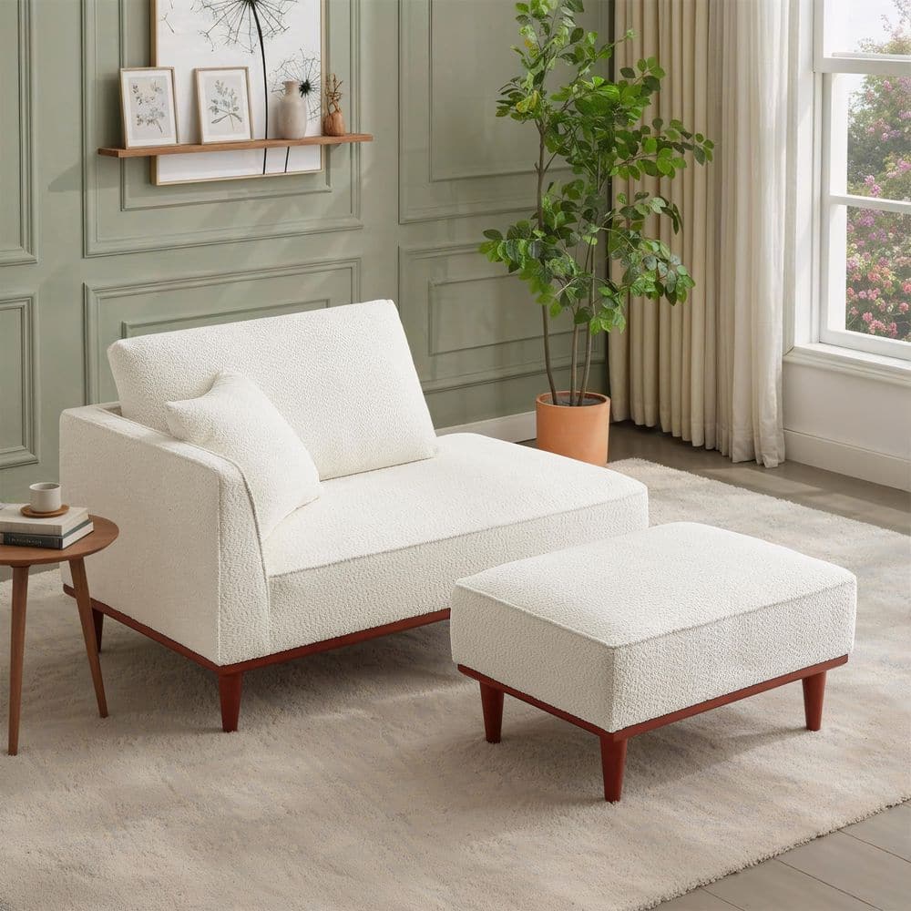 Noble House Zelda Modern White Boucle Polyester Upholstered Chaise ...