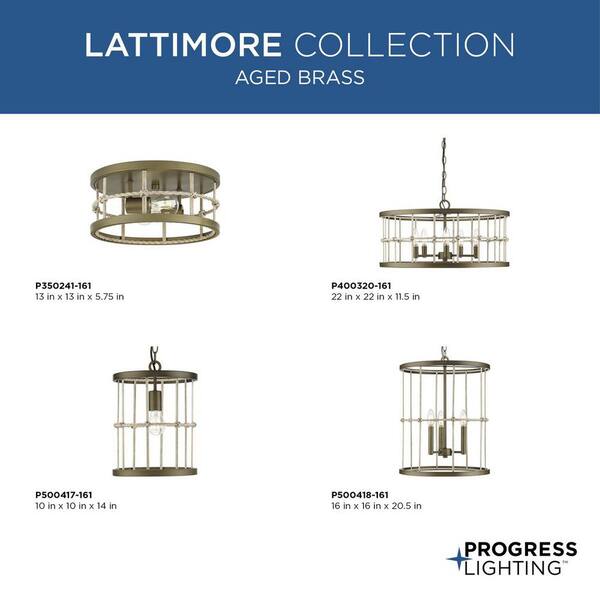 Progress Lighting Lattimore 3-Light Aged Brass Coastal Cylinder Medium Hanging Pendant Light