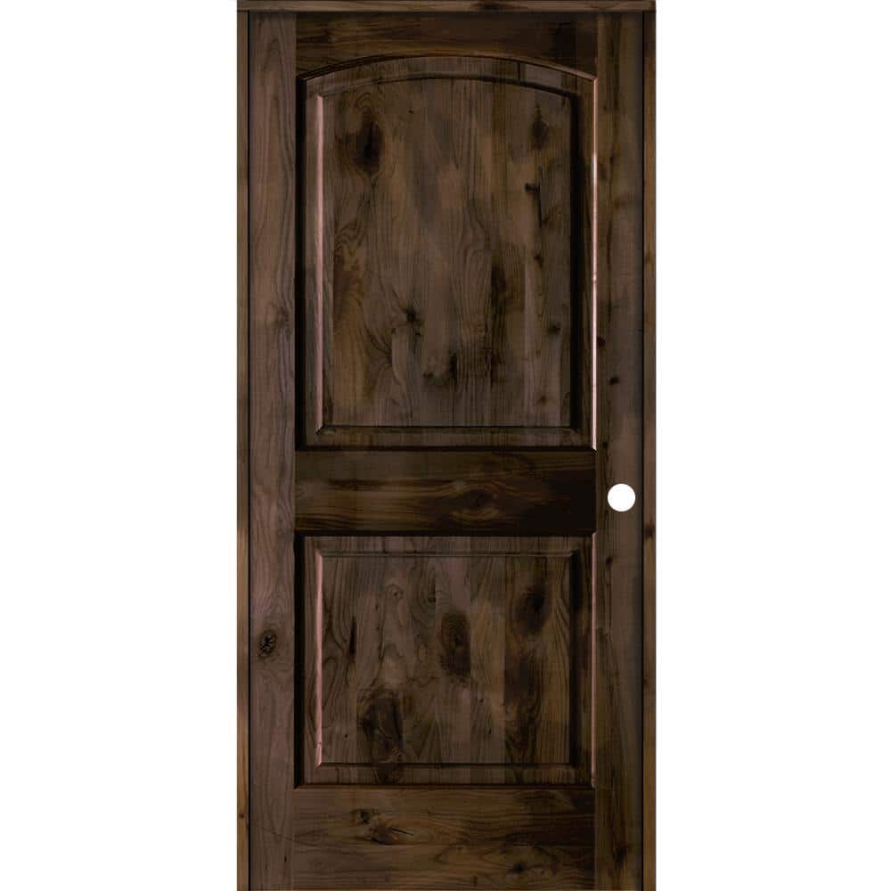 28 in. x 80 in. Knotty Alder 2-Panel Left-Handed Black Stain Wood Single Prehung Interior Door with Arch Top price history on PriceWatchPro
