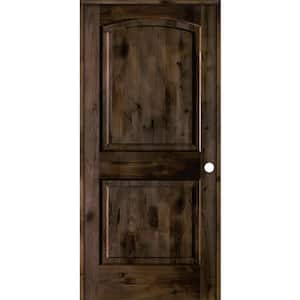 30 in. x 80 in. Knotty Alder 2-Panel Left-Handed Black Stain Wood Single Prehung Interior Door with Arch Top