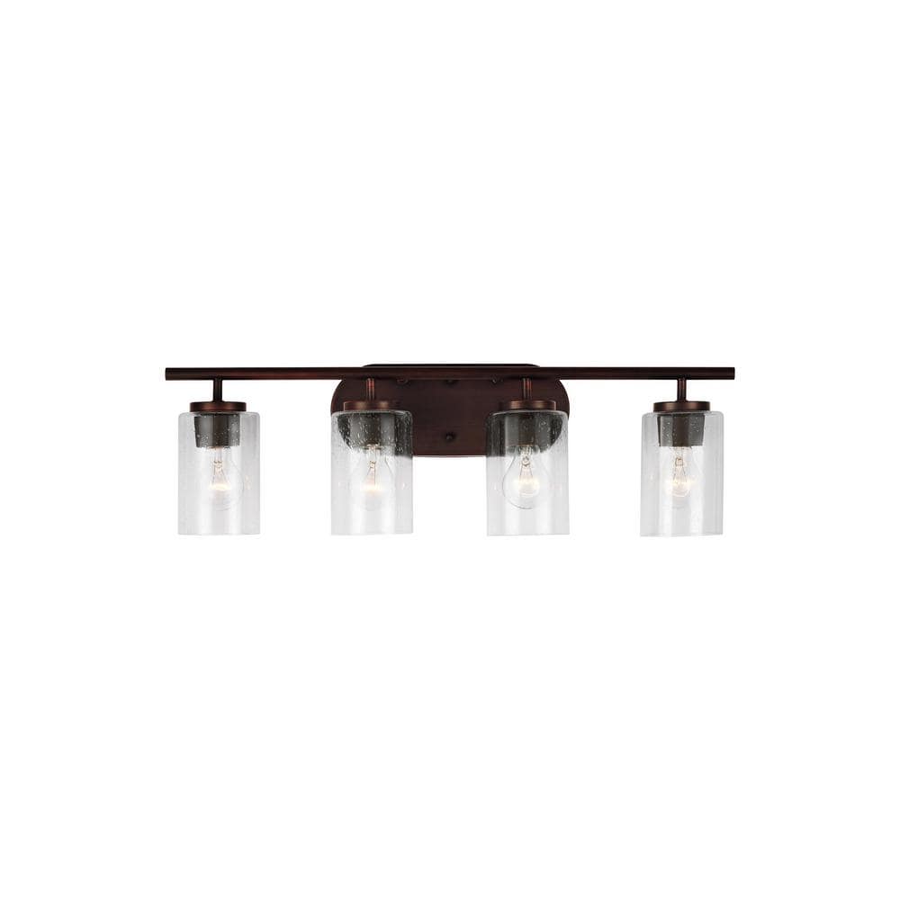 Oslo 27.5 in. 4-Light Bronze Contemporary Transitional Dimmable Wall Bath Vanity Light with Clear Seeded Glass Shades price history on PriceWatchPro