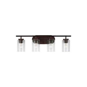 Oslo 27.5 in. 4-Light Bronze Dimmable LED Bath Vanity Light with Clear Seeded Glass Shades