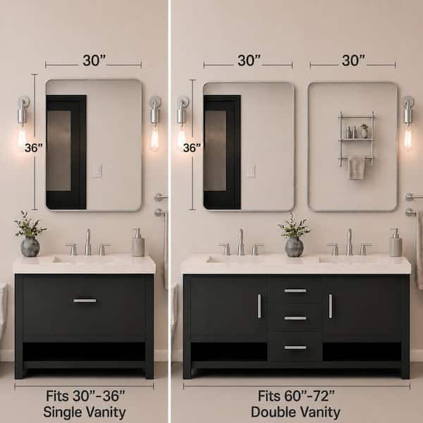 30 in. W x 36 in. H Rectangular Framed Wall Bathroom Vanity Mirror in Brushed Nickel