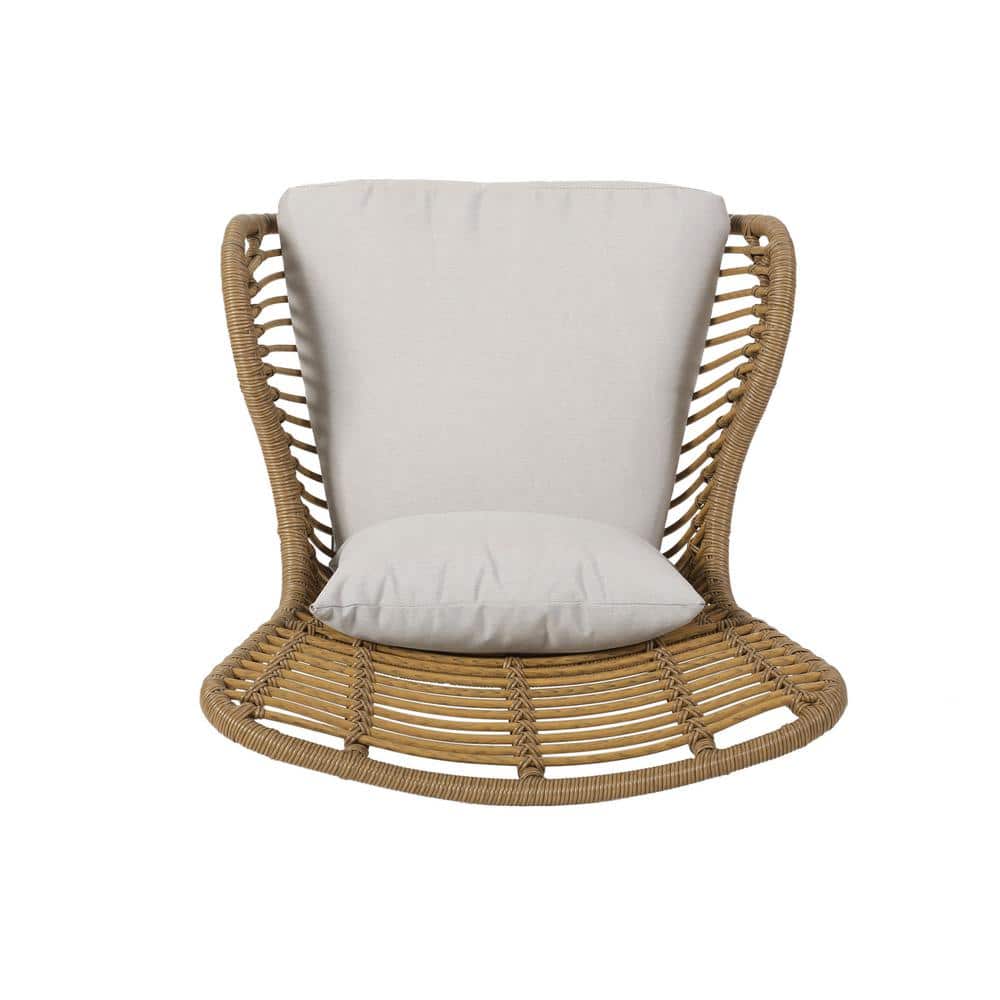 Sleek Modern Rattan Club Chairs with Cushions, Light Brown, Set of 2
