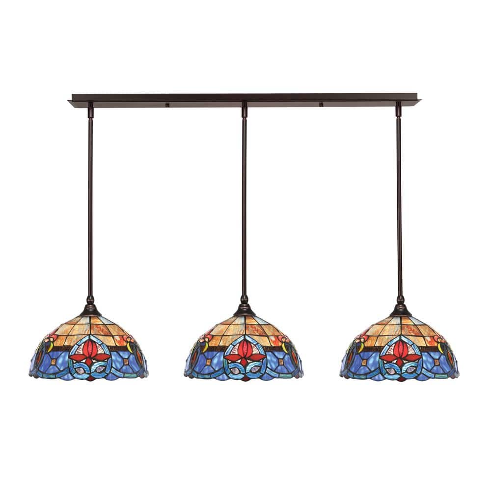 Livingston 100-Watt 3-Light Dark Granite Shaded Pendant Light with 12 in. S