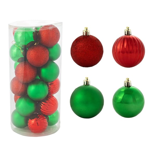 Merry Medley 24-Piece Plastic Ornament Set - 60 mm - Red/Green